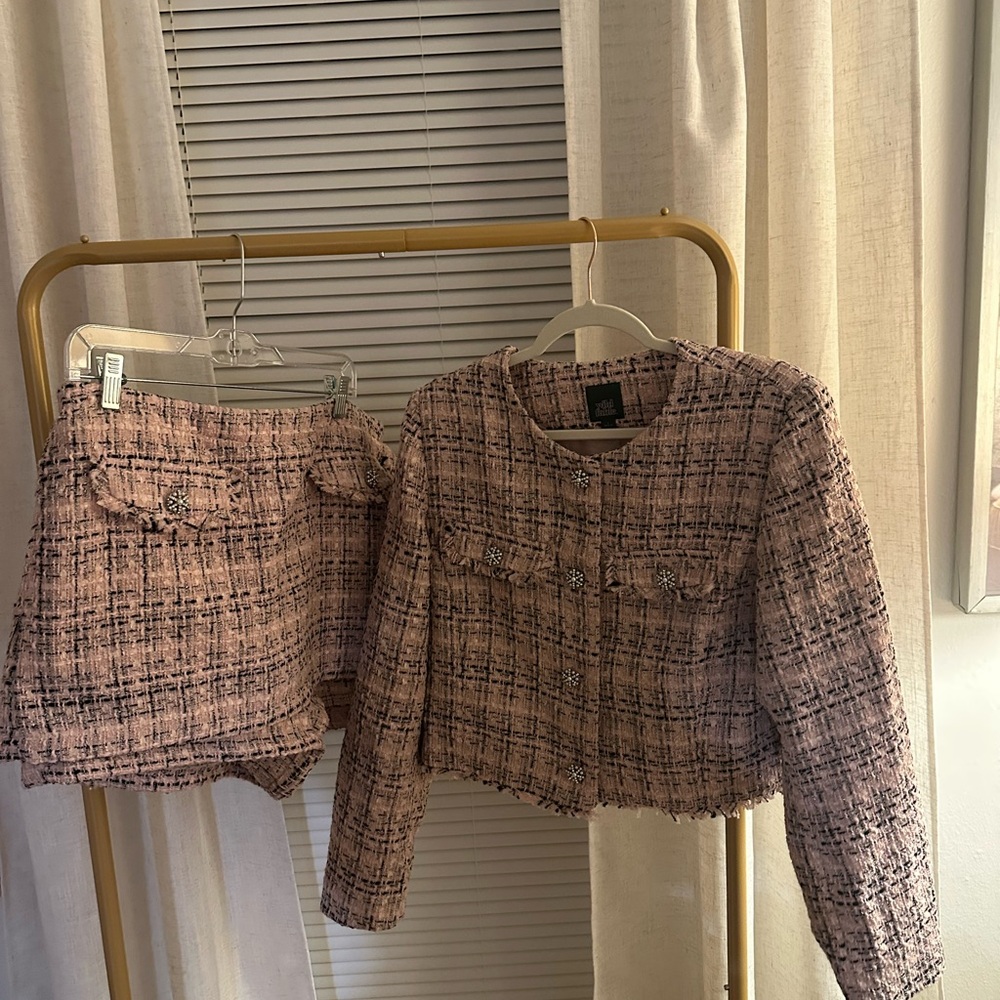 wild fable Pink Tweed Jacket and Skirt Set